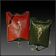 Lg. Red Lizard w/ Fireworks; garnet, onyx, pearl; sm Black Ostrich w/ Partha; Amethyst