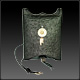 Lg. Black Ostrich w/ Irian Shell; rainbow moonstone, pearl